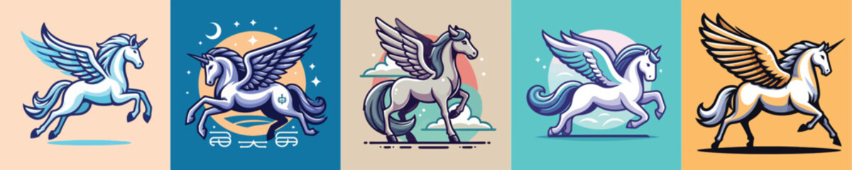Pegasus mythological animal vector set