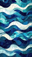 Abstract blue waves pattern with stained glass effect. Ideal for backgrounds, textiles, or decorative art. Evokes calmness and ocean vibes.