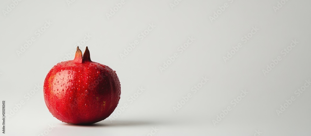 Poster Fresh red pomegranate fruit on a light background with ample copy space for text placement