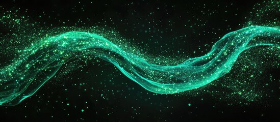 Abstract green swirling light with particles on a dark background suitable for copy space and...