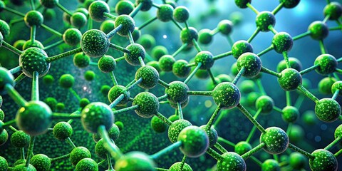Immersive green nano-molecule wallpaper: 3D texture, nanotechnology's visual impact on cosmetic science.