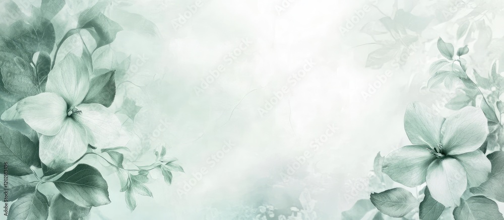 Poster soft green floral background with light flowers and copy space for text insertion. ideal for backgro