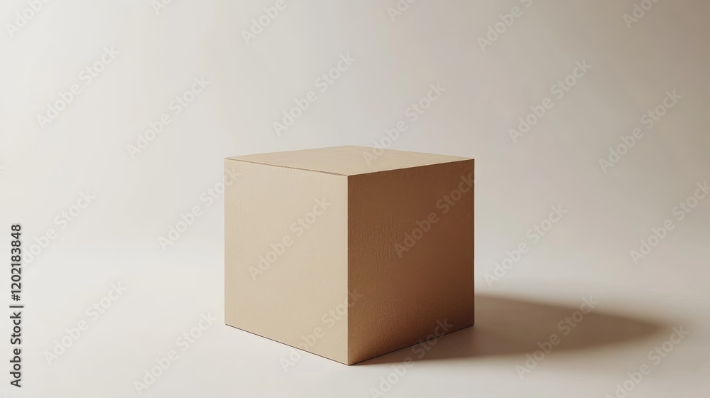 Poster minimalist beige cubic object on a light background with copy space for text or graphics