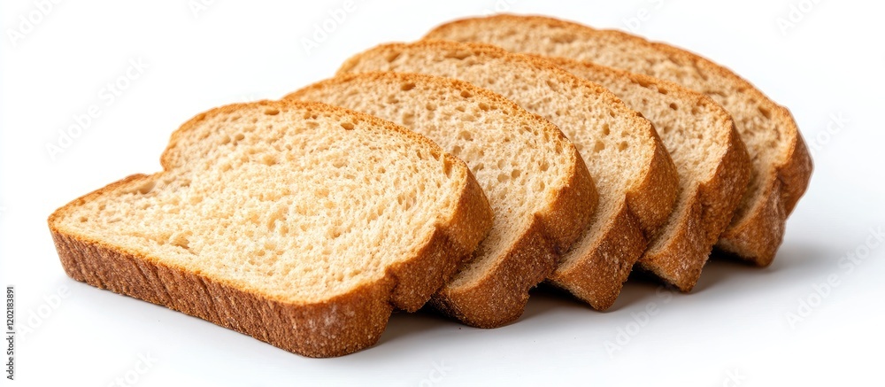 Poster sliced whole grain bread on a white background with copy space