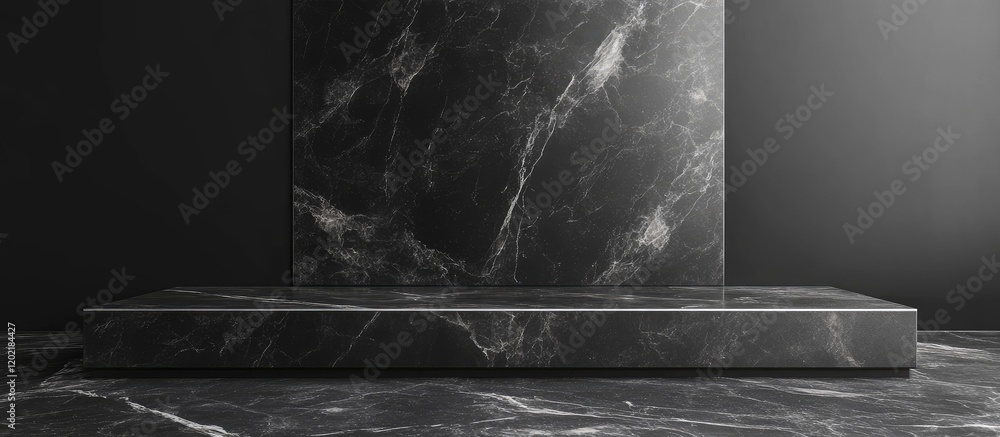 Aufkleber black marble podium with textured surface and backdrop for product display with copy space. modern l