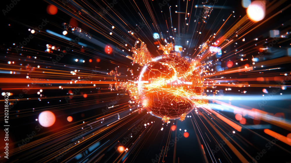 Aufkleber vibrant digital representation of global network, showcasing interconnected lines and glowing nodes,