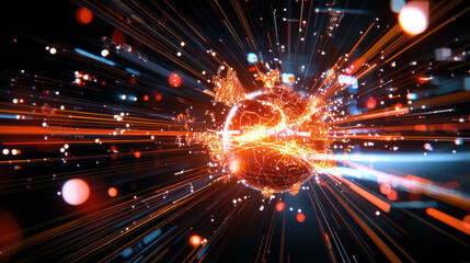 Fototapeta premium vibrant digital representation of global network, showcasing interconnected lines and glowing nodes, symbolizing dynamic nature of financial markets and technology