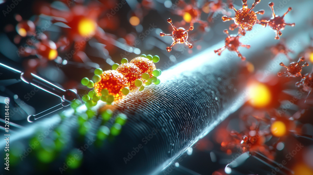 Aufkleber High resolution image of nanobots delivering medicine through biological pathway, showcasing intricate details of molecular structures and vibrant colors