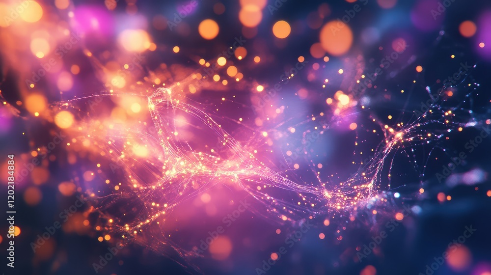 Leinwandbilder Abstract colorful bokeh light effect with glowing particles on dark background Copy Space