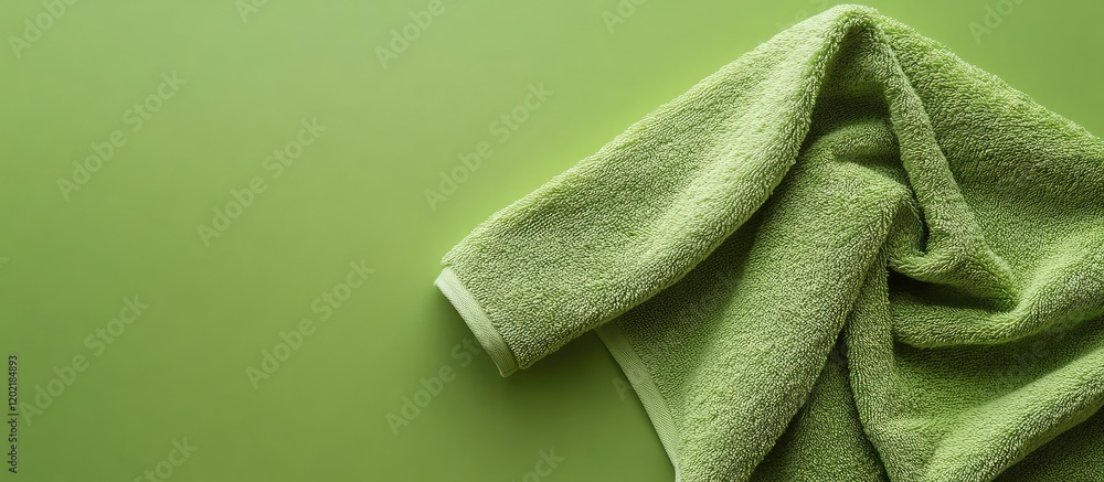 Aufkleber Green towel on a green background with textured fabric and copy space for text or design elements