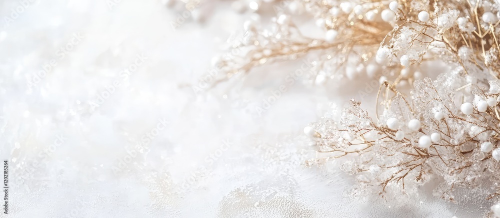 Poster delicate dried flowers with white petals on soft textured background featuring ample copy space for 