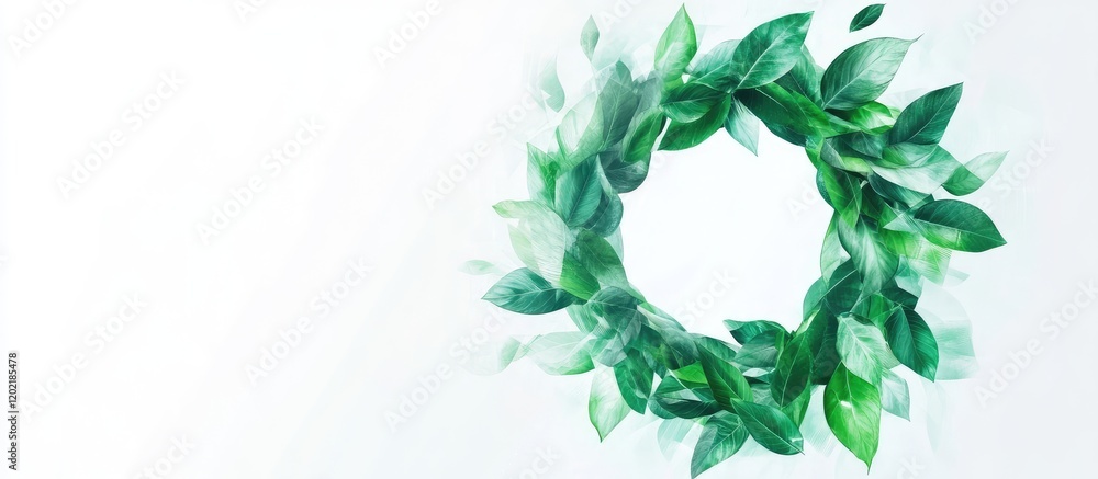Aufkleber green leaf wreath on a light background with copy space for text or design. ideal for seasonal or na