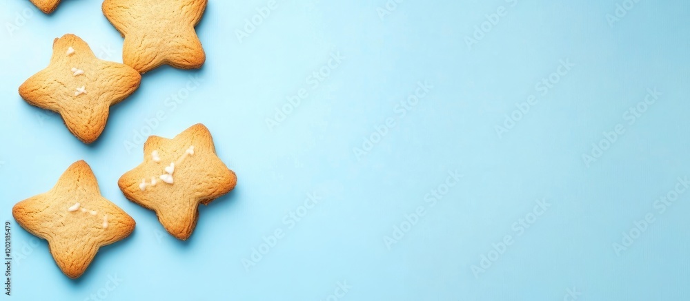 Poster star-shaped cookies on a blue background with copy space for text