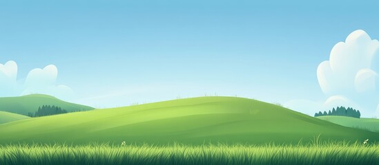 Obraz premium Green rolling hills under a clear blue sky with fluffy clouds and ample copy space for text or design elements