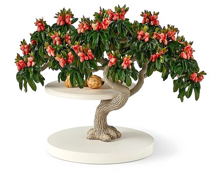 A magnificent cherry blossom tree in full bloom, with vibrant pink flowers contrasting against a pure white background
