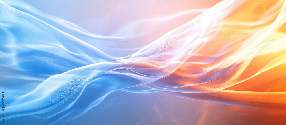 Aufkleber Abstract swirls of blue and orange smoke on a soft gradient background with Copy Space for text placement