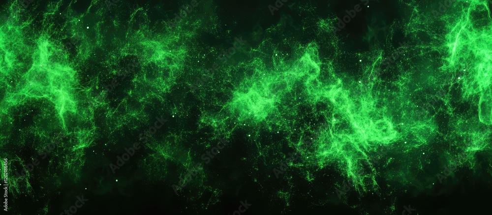 Aufkleber green cosmic energy wave abstract background with glowing particles and copy space.