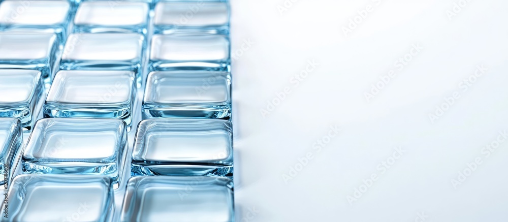 Fototapete Transparent glass blocks arranged on a surface with copy space for text or overlay design elements.