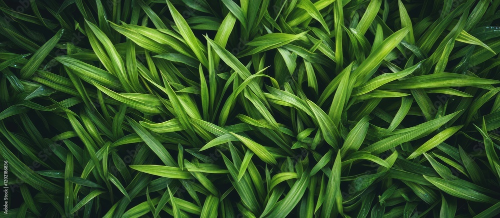 Poster fresh green grass foliage in a dense layer with natural lighting and texture detail copy space