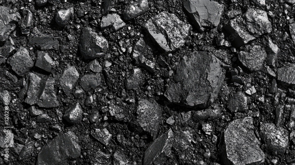 Aufkleber black coal texture background with rough uneven surface and various sized rock fragments copy space