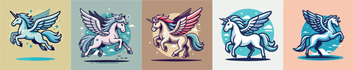 Pegasus mythological animal vector set
