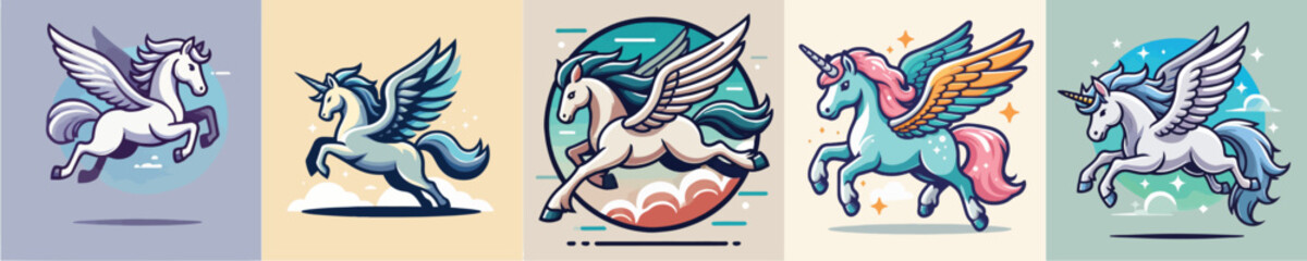Naklejka premium Pegasus mythological animal vector set