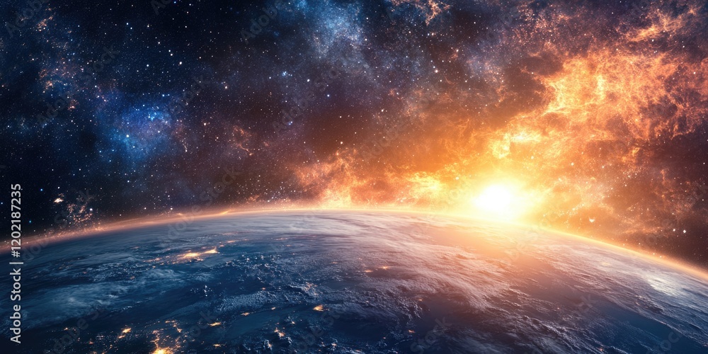 Wall mural earth from space with stars