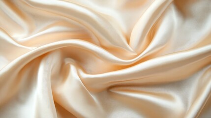 Obraz premium Smooth beige satin fabric textile with soft folds and texture for background Copy Space
