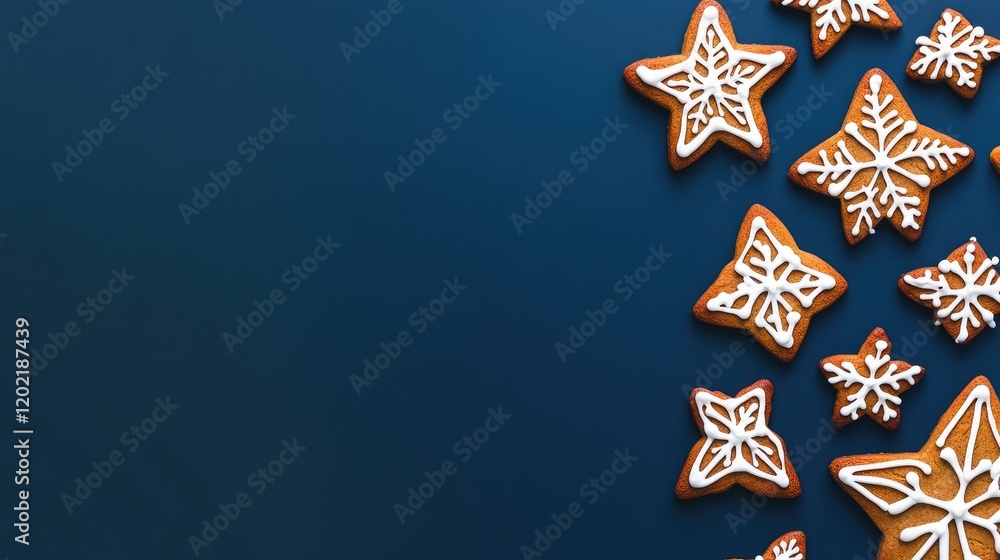 Aufkleber gingerbread cookies decorated with icing on a dark blue background with copy space for text addition