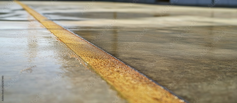 Aufkleber concrete floor with yellow line detail showing texture and reflections in industrial setting copy sp