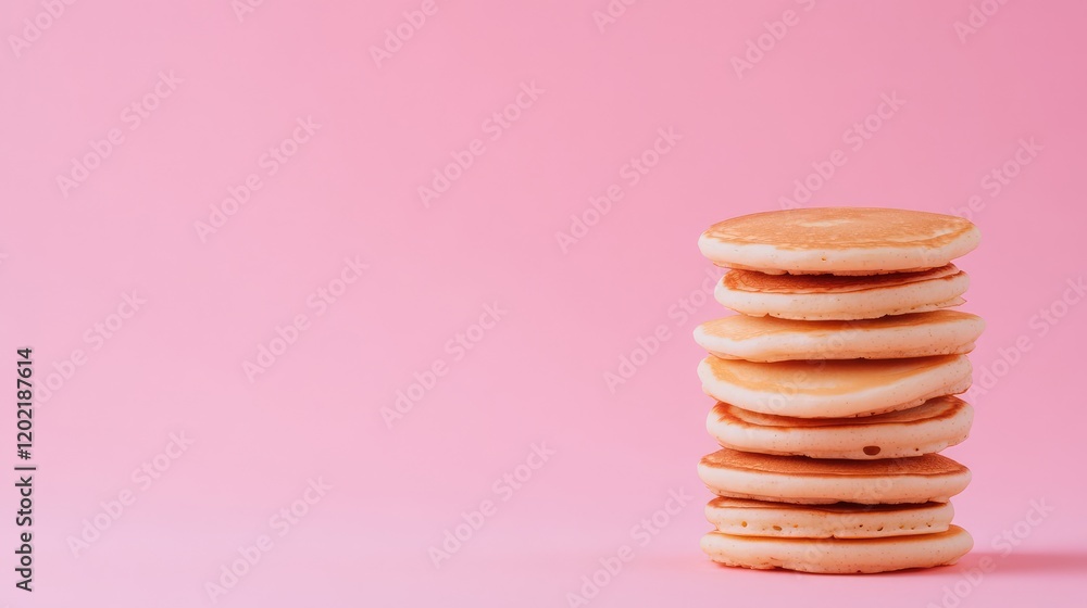 Poster stack of pancakes on a pink background with copy space for text. food photography showcasing breakfa