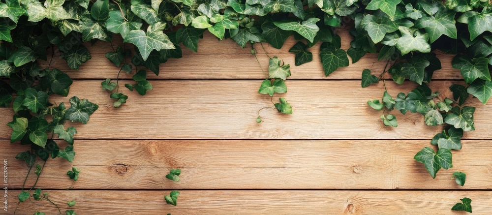 Aufkleber wooden wall with ivy greenery and copy space for text placement
