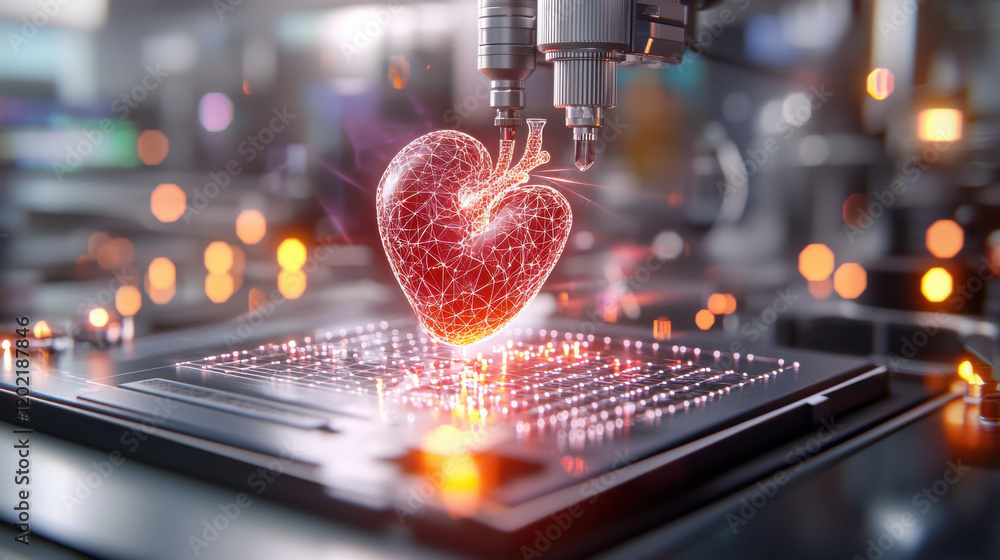 Leinwandbilder realistic representation of 3d bioprinting in action, showcasing heart being printed with intricate 