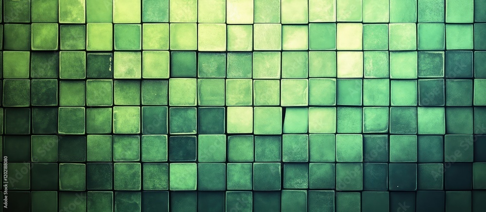 Poster green textured square tile background with varied shades and copy space for text placement