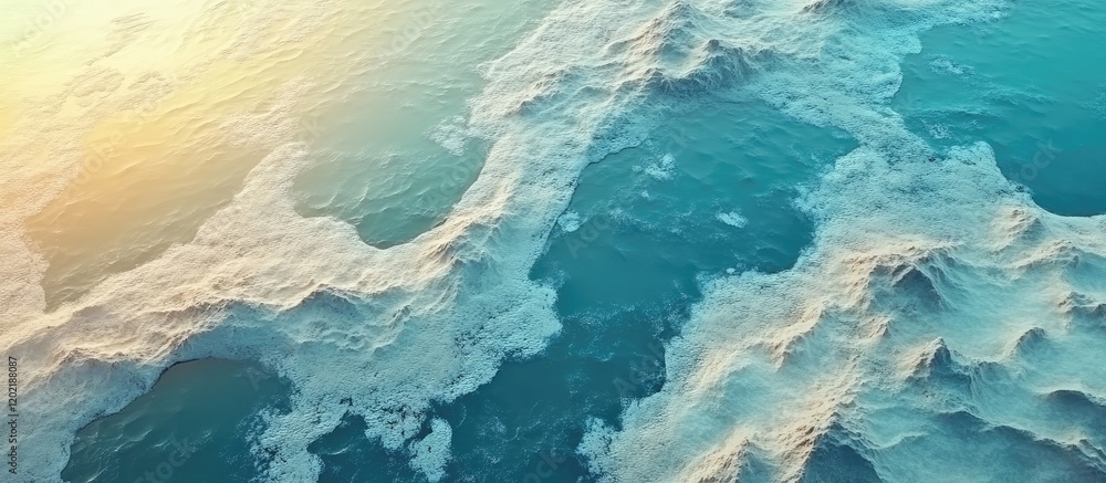 Aufkleber aerial view of ocean waves during sunset with soft foam and copy space for text