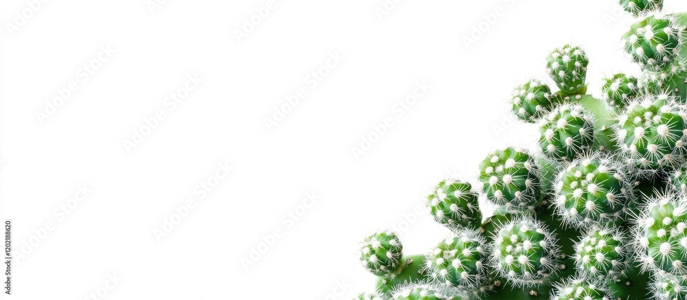 Aufkleber green cactus plants with spines and rounded shapes on a white background with copy space for text.