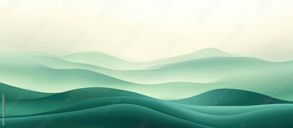 Leinwandbilder Abstract green and blue gradient waves in soft tones with copy space for text placement