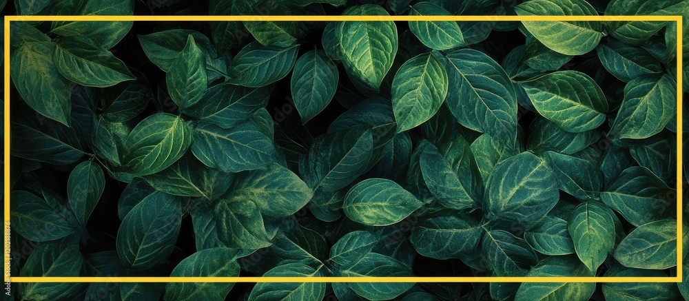 Poster dense green leaves background with various textures and shades, ideal for natural themes, with copy 