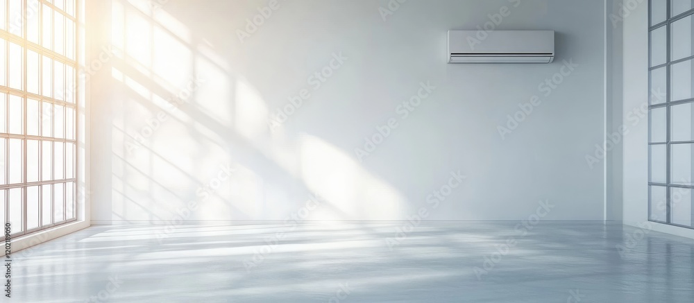 Aufkleber bright empty room with air conditioner and large windows creating natural light and shadows copy spa