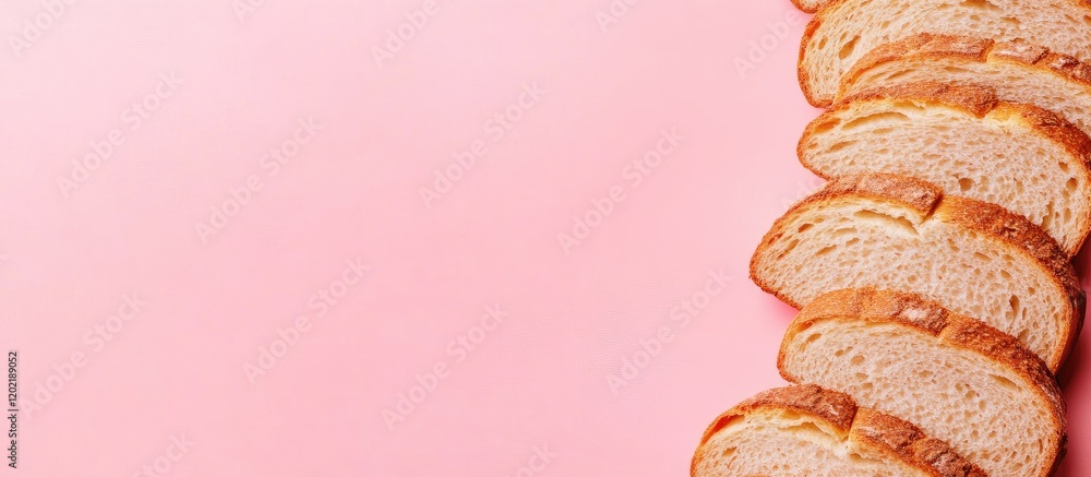 Aufkleber slices of bread on pink background with copy space for text