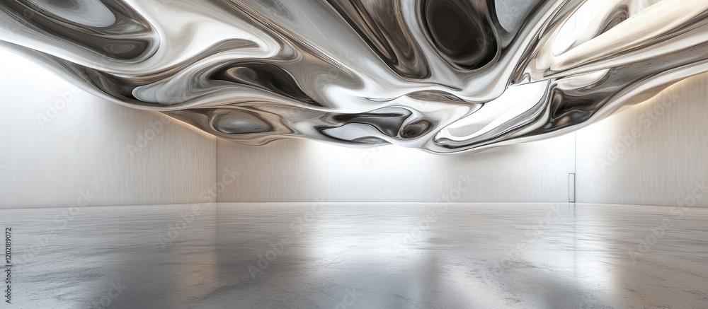 Aufkleber abstract architectural interior with fluid metallic ceiling design and polished concrete floor, mini
