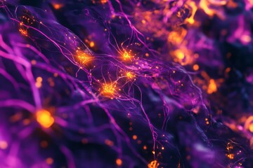 Obraz premium Abstract Neural Network Glowing Purple Orange