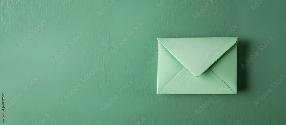 Poster Green envelope on a solid green background with copy space for text or graphics.
