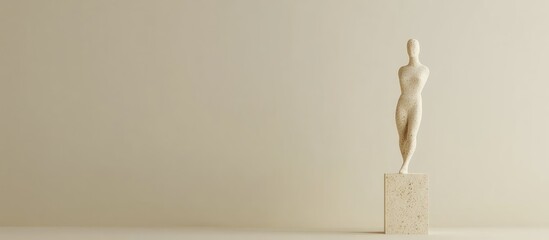 Minimalist sculpture of a human figure on a pedestal against a plain background with ample Copy Space for text insertion
