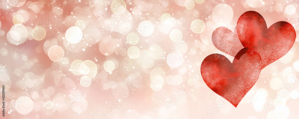 Aufkleber romantic background with red hearts and soft bokeh lights, creating warm and loving atmosphere. perf