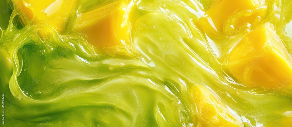 Aufkleber vibrant abstract close-up of smooth green and yellow fluid textures with copy space for text inclusi