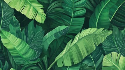 Fototapeta premium Tropical green leaf background with various textures and shapes ideal for nature themes Copy Space