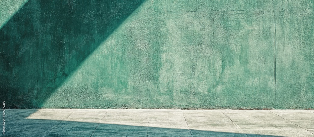 Aufkleber textured green wall with diagonal shadow and light on concrete floor providing ample copy space for 