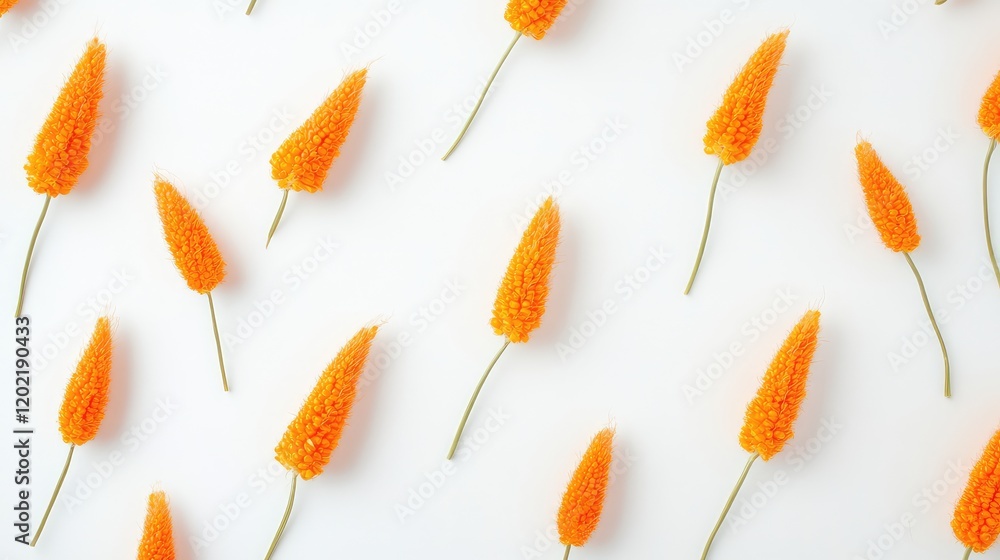 Aufkleber orange flower buds arranged on a white background with ample copy space for text placement.