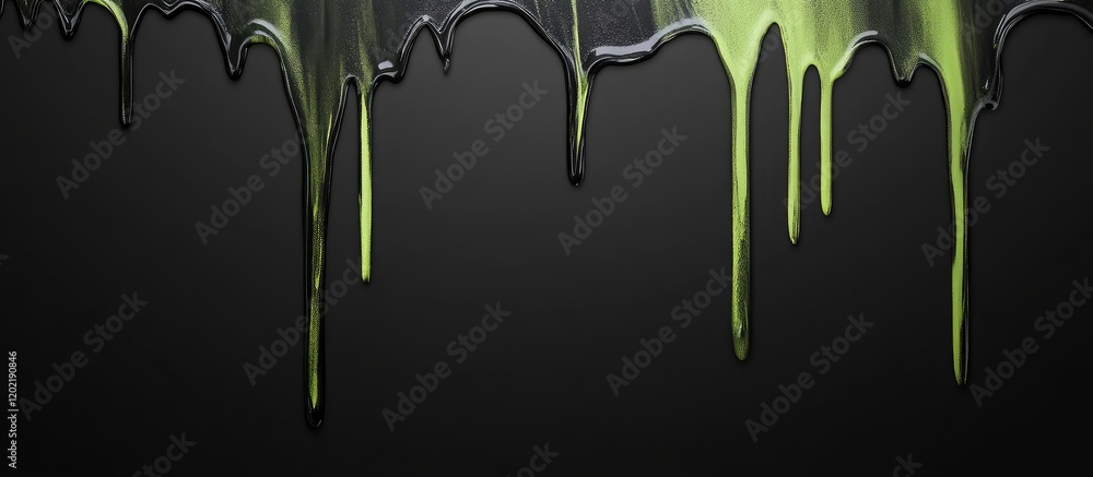 Leinwandbilder dripping green paint texture on a dark background with copy space for text insertion